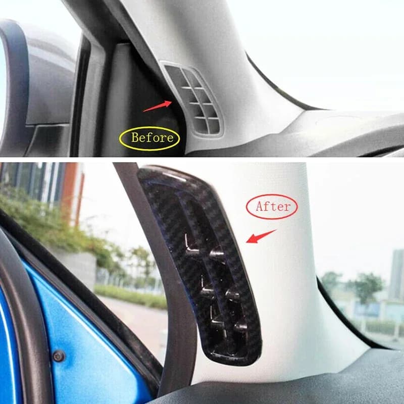 2 Pcs Car Inner Pillar Air Conditioning AC Vent Outlet Decoration Frame Cover Carbon Fiber Pattern Trim For Ford Focus 2019 2020