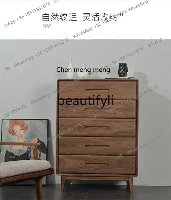 32North American black walnut chest of drawers solid wood Italian light luxury drawer storage locker