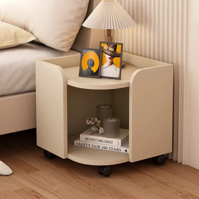 Cream Style Movable Bedside Table With Wheels Design Modern Minimalist Nightstands Cute Trendy Mesa Cabeceira Furniture For Home