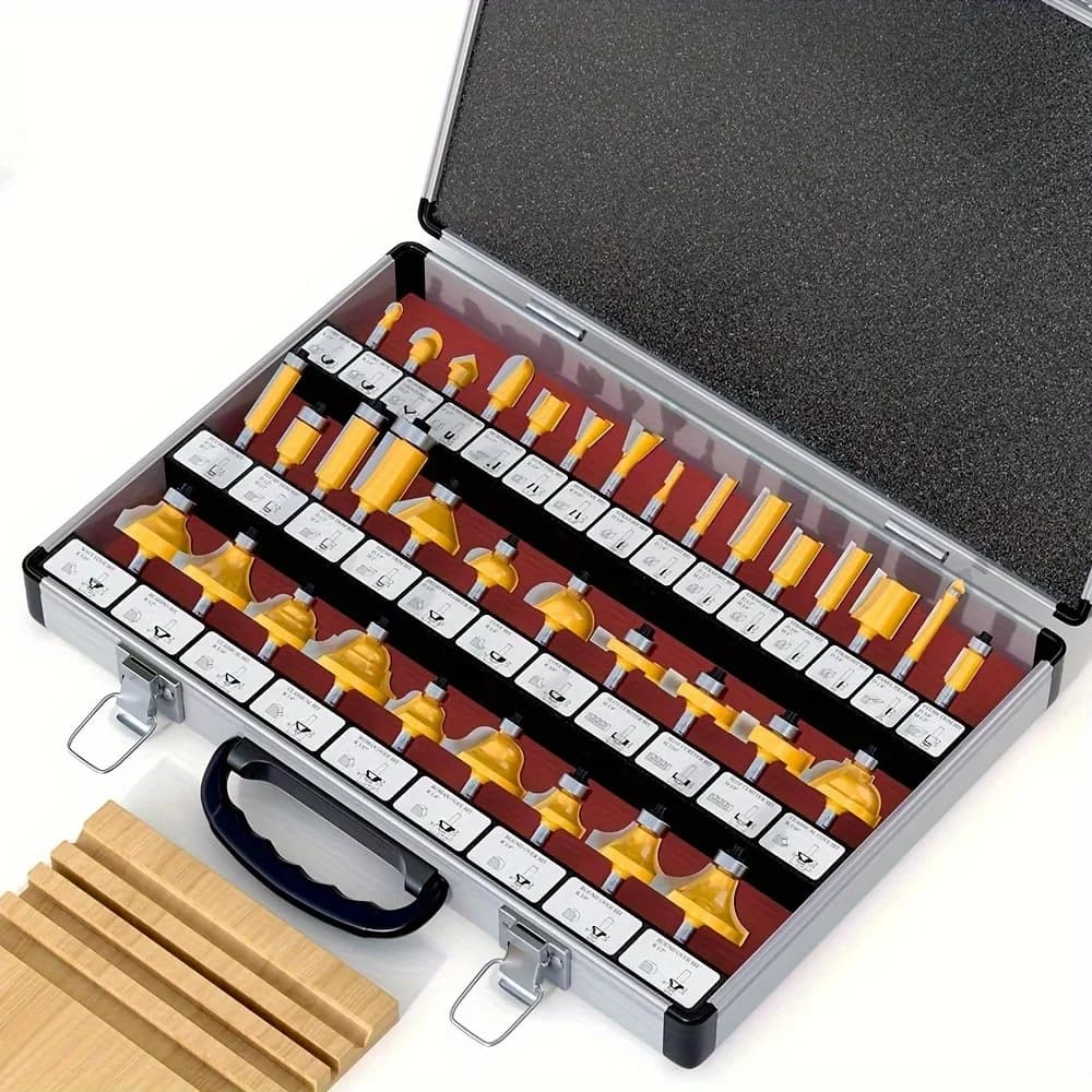 1/4"shank 35PCS Woodworking Router Bit Set Flush Straight Chamfer Trimming Bits DIY Milling Cutter for Wood Engraving Tool