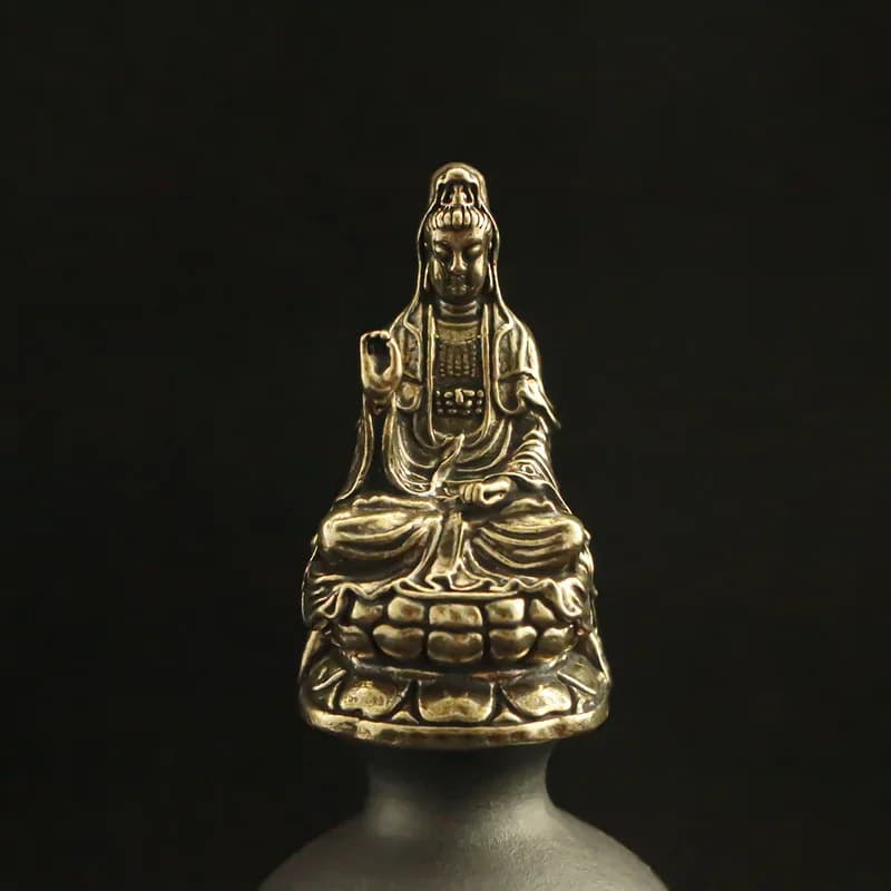 Brass South Sea figurine, Guanyin Bodhisattva , home decoration, miniature Buddha statue, bronze artifact