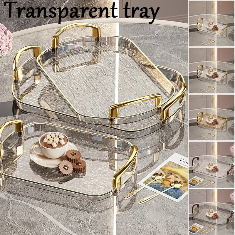 Chic Clear Plastic Serving Tray PET Material - Elegant Handles Design Multi-Scene Platter for Home Cafe Restaurant Dining Tea