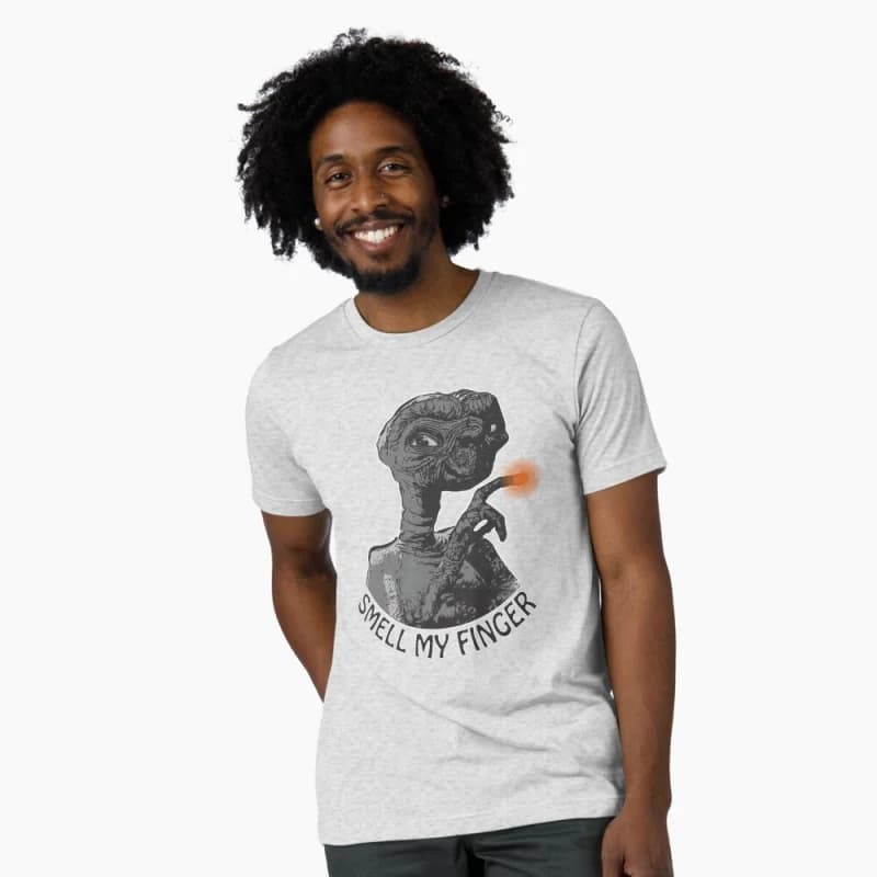 E.T. smell my finger The Extra Terrestrial 100% cotton t shirt Retro Alien Movie Graphic Tee for Sci-Fi Fans All size Tops S-6XL