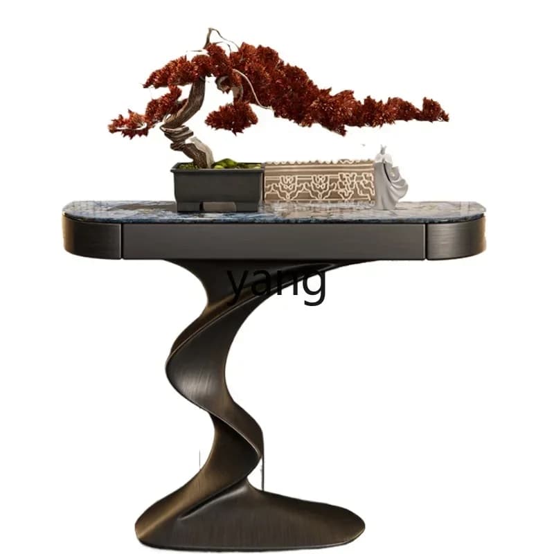 LHH  entrance table light luxury villa new entrance cabinet solid wood microcrystalline stone end view table