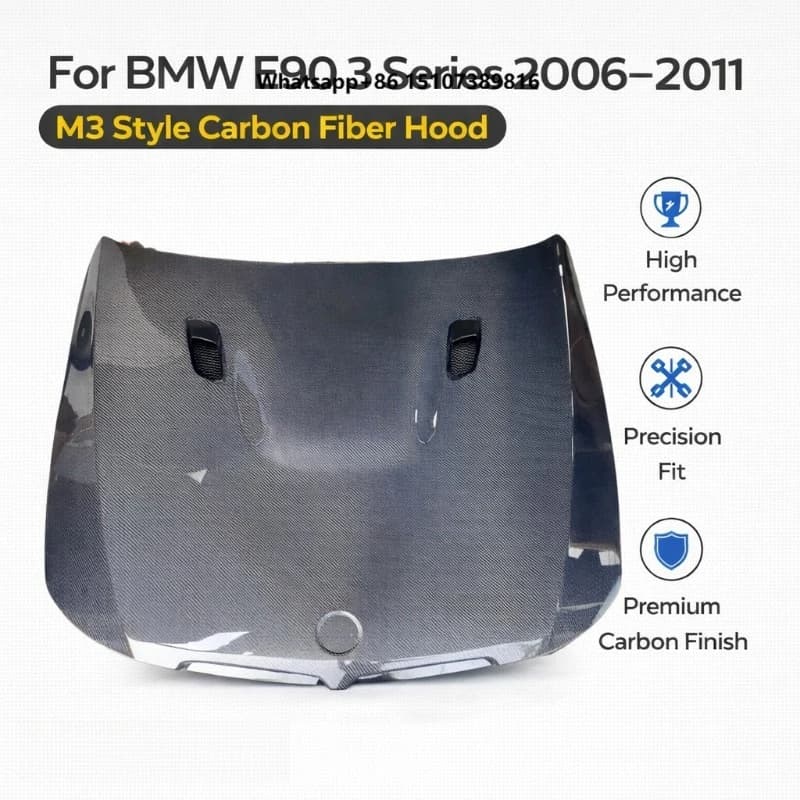 Carbon Fiber Hood with Vent for E90 3 Series (2006-2011) | M3 Style Front Bonnet Replacement | OEM-Style Fit