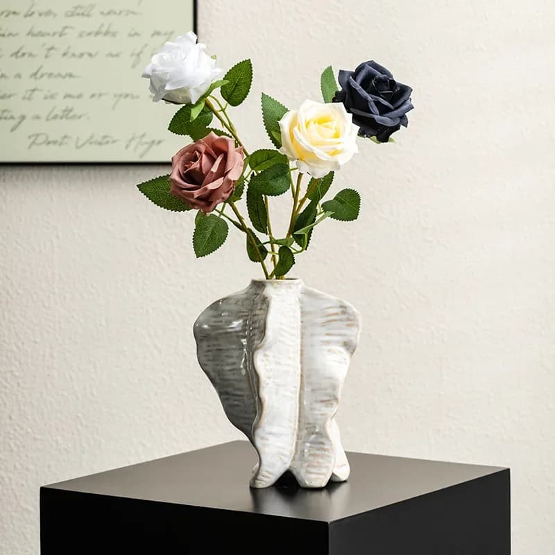 CAPIRON French White Ceramic Vase Unique Modern Art Plant Container Pampas Grass Dried Fresh Flower Centerpiece Home Decoration