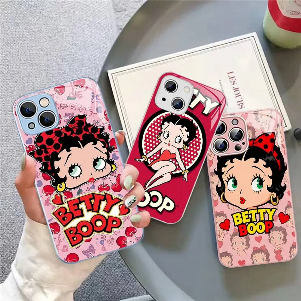 B-Betty Girl B-Boops Tempered Glass For Iphone 14 13 12 11 Pro Mini XS MAX 14Plus X XS XR Fundas
