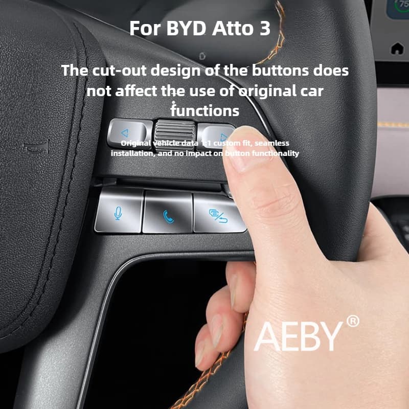 AEBY For BYD Atto 3 Smart Driving Edition 2022-2025 Steering Wheel Metal Stickers Set,Button Panel Anti-Scratch Protection