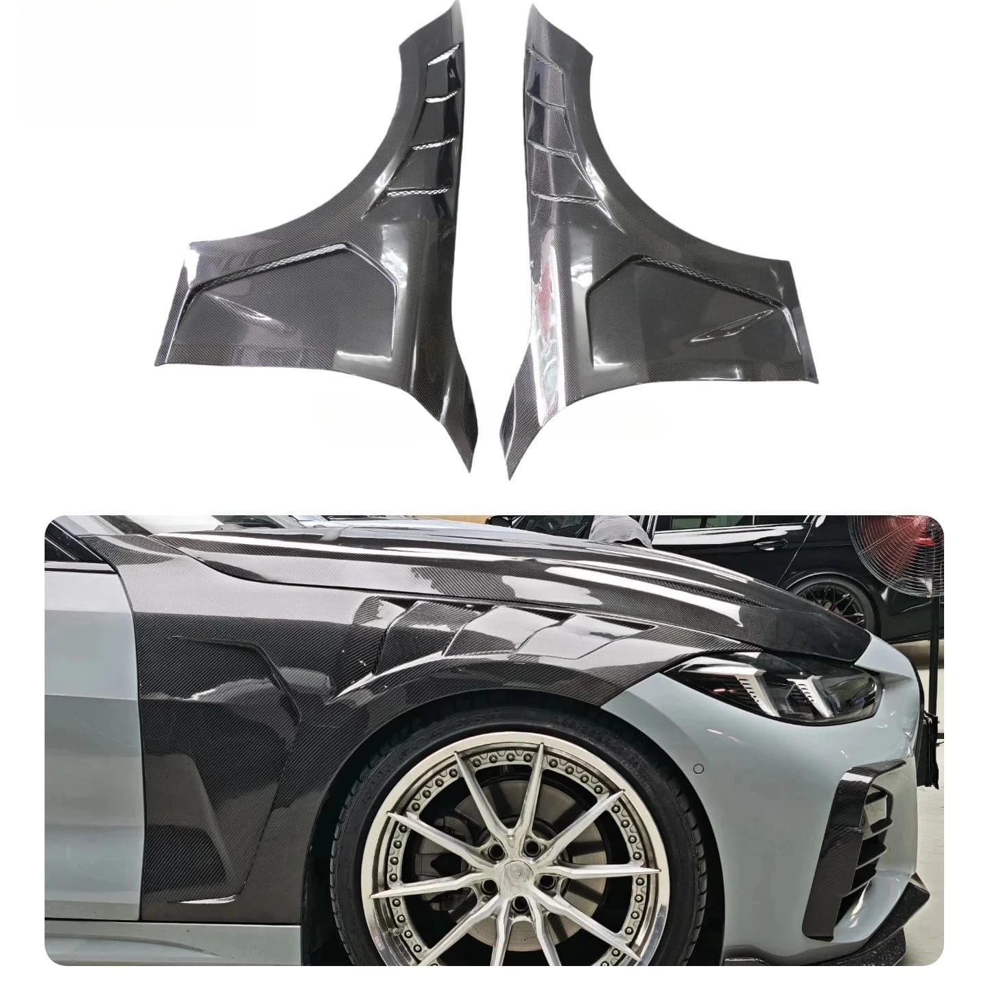 For 4 Series G22 Retrofit Upgrade with Perforated Carbon Fiber Fender Mudguard Pair