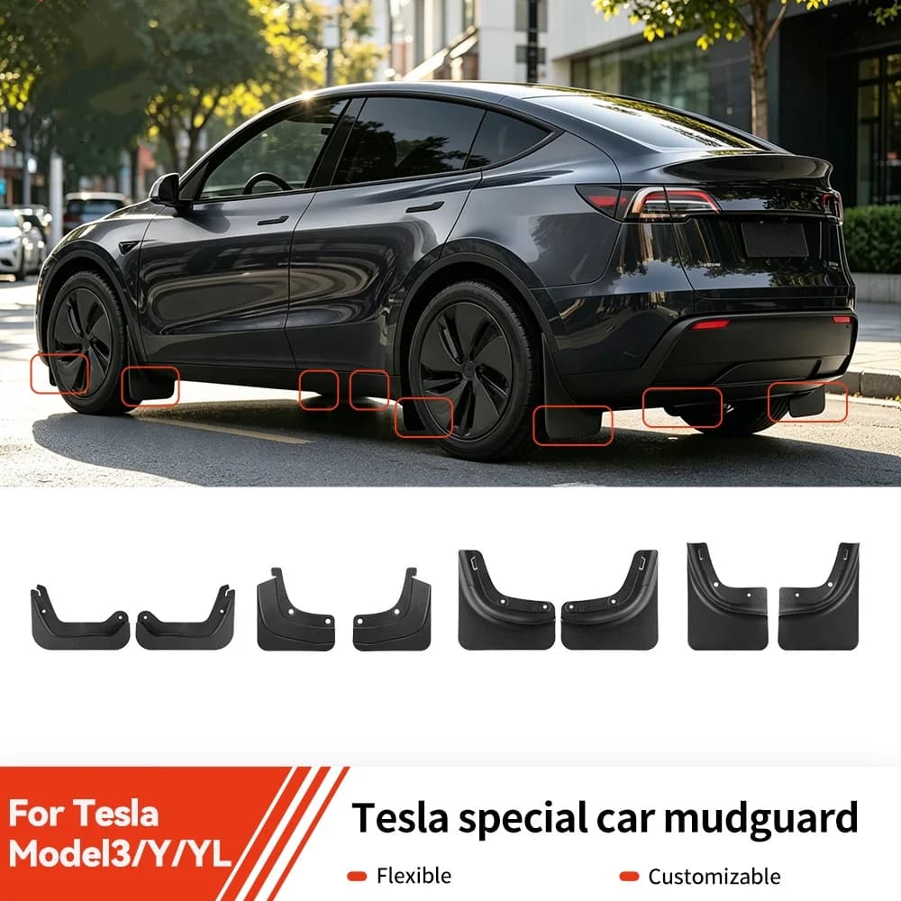 YZ For Tesla Model 3/Y/YL Highland Juniper 8-piece set of  TPE non perforated mudguard All Weather Car Mudflap Accessories