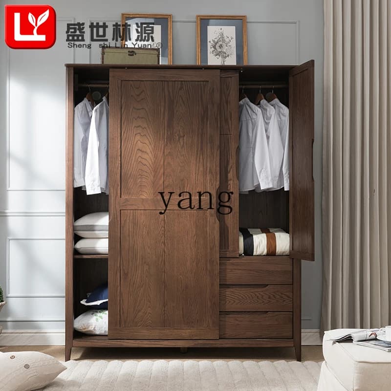LMM solid wood wardrobe American sliding sliding door bedroom two door storage wardrobe