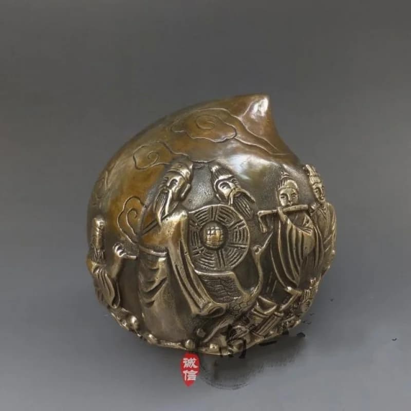 Pure copper longevity peach and eight immortals celebration ornament, antique collectible gift