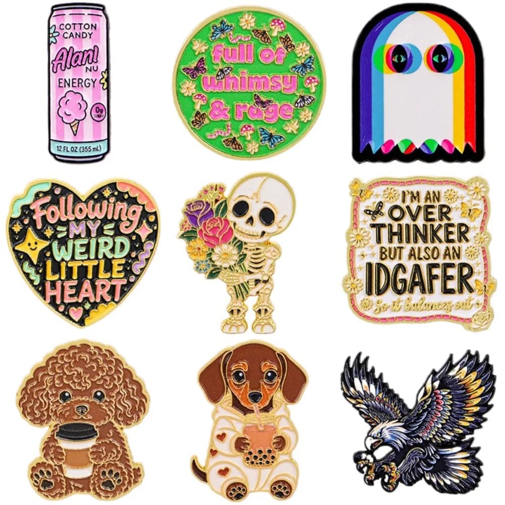 Colorful Ghost Quote Enamel Pin Cute Skeleton Dog Eagle Pins Lapel Badge Backpack Crafts Clothing DIY Craft Brooch Jewelry Gift