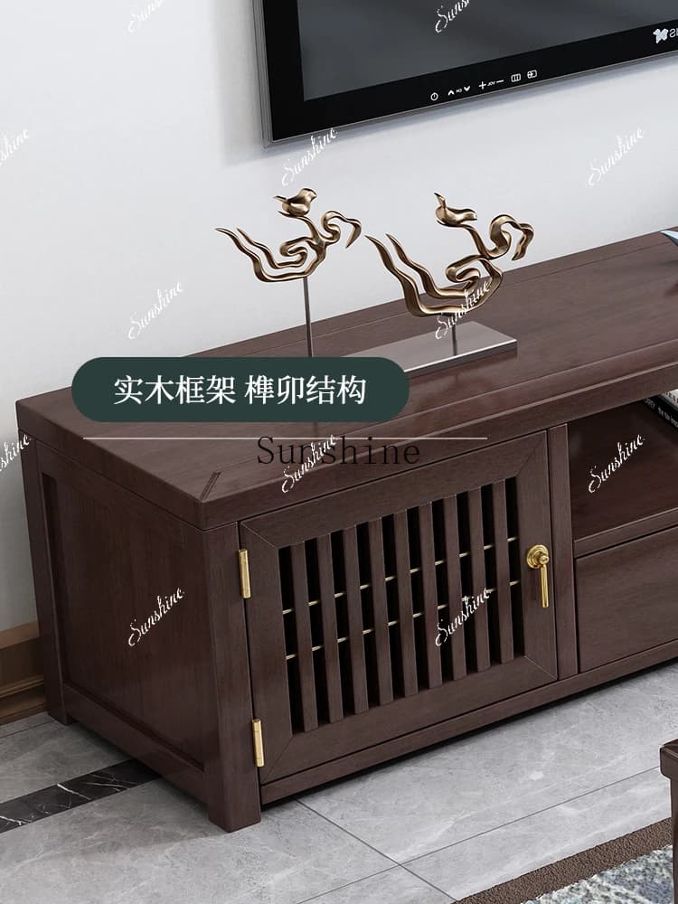 New Chinese style all solid wood rock panel TV cabinet coffee table combination  FT