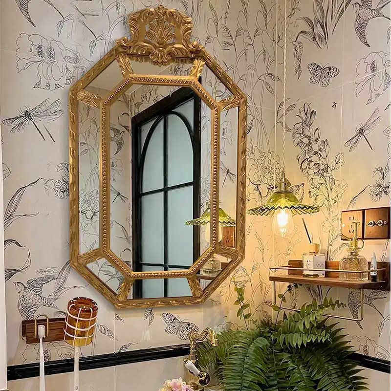 French Vintage Bathroom Mirror Bathroom Wall Home Bedroom Makeup Living Room Decoration Classical Vanity Mirror