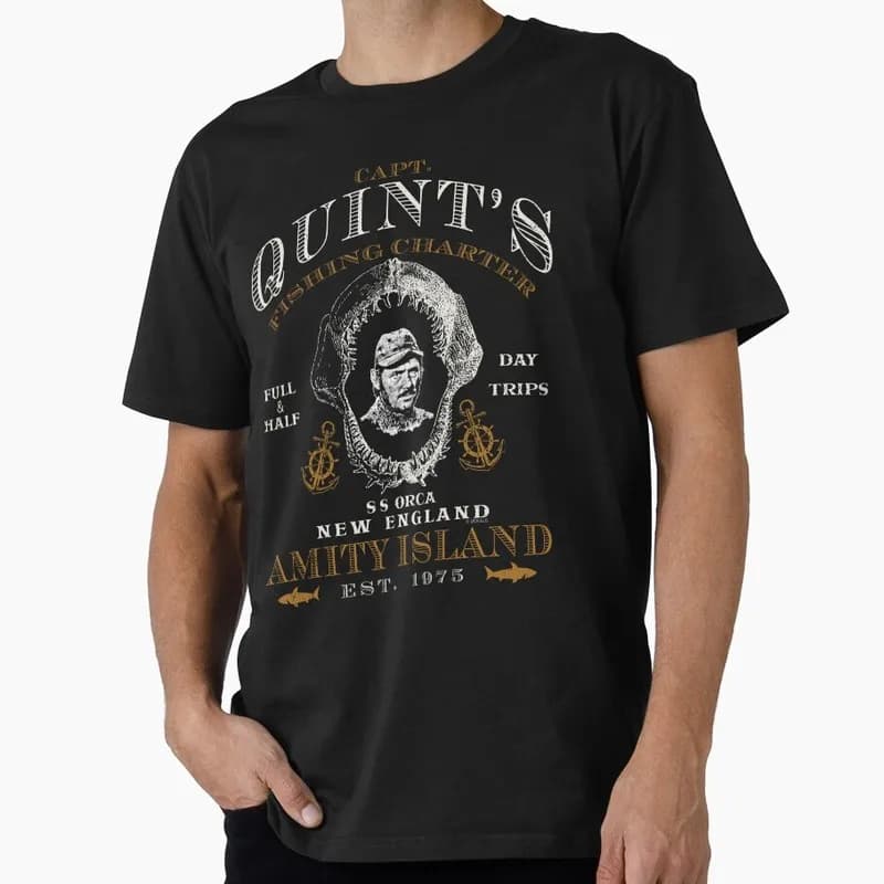 Vintage Captain Quint's Jaw Skull Horror Movie Gift T Shirt Amity Island Great White Shark Graphic Tops Unisex Short Sleeve Tees