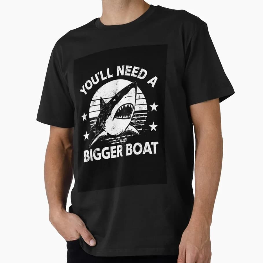 You'll need a bigger boat Jaws Horror Movie T Shirt Retro Amity Island Great White Shark Graphic Top Short Sleeve Streetwear Tee
