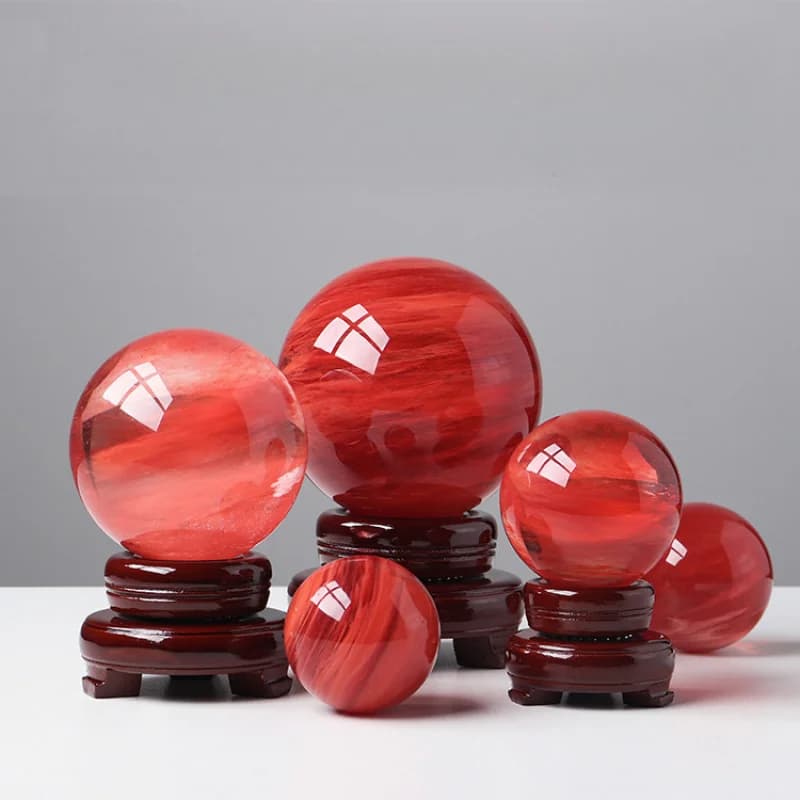 Red Smelting Quartz Crystal Ball Reiki Energy Meditation Ornament Home Decor Sphere Gift