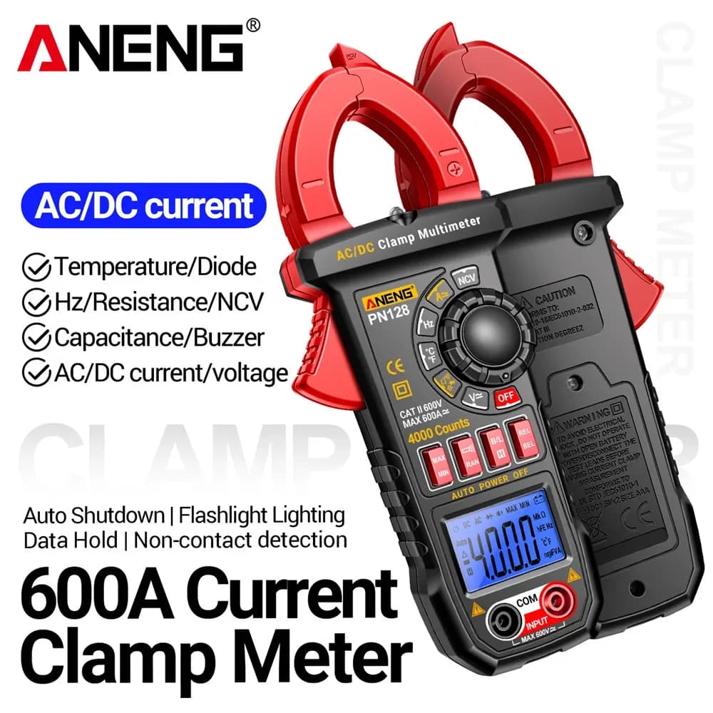 ANENG PN128 Clamp Meter Multimeter AC/DC Voltage 600A Current Clamp NCV True Rms Diode NCV Induction Electrician Tester Tools