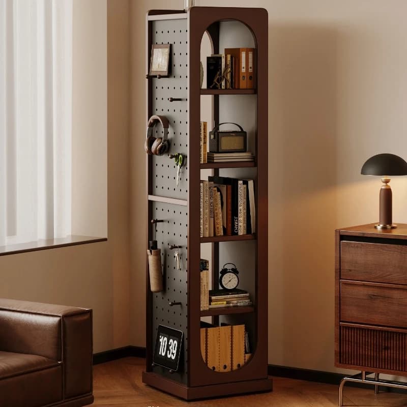 Rotating solid wood bookshelf multi-functional practical vintage style Bookcase aesthetic design shelves living room furniture