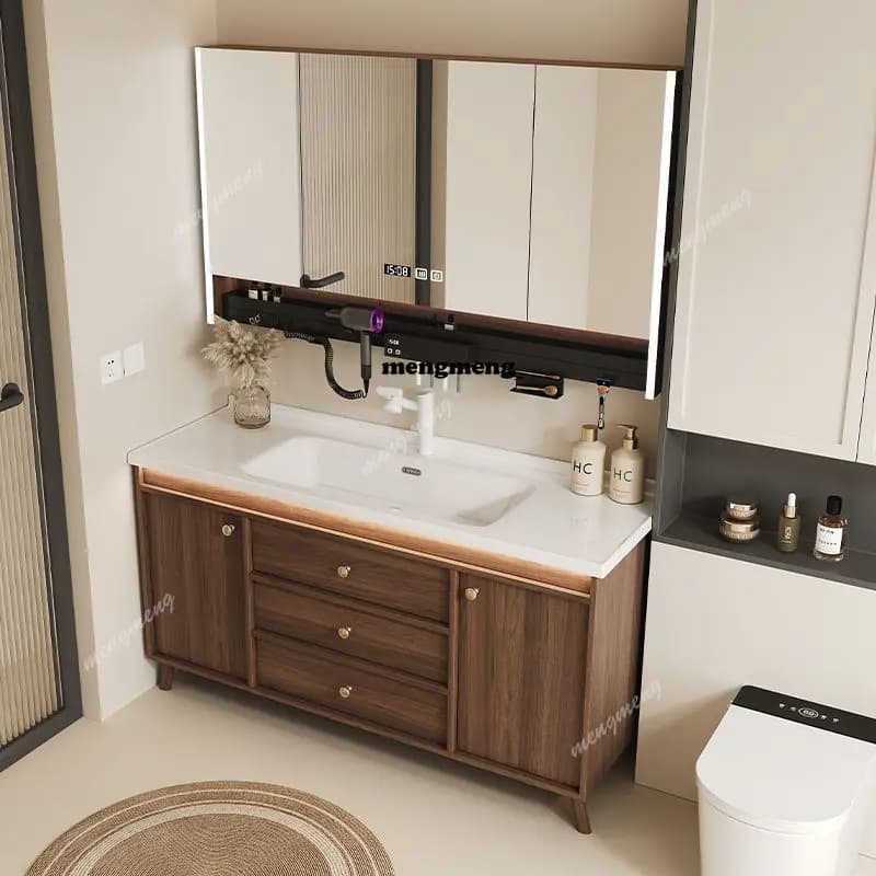 Walnut wash basin bathroom cabinet combination toilet wash ceramic integrated washbasin