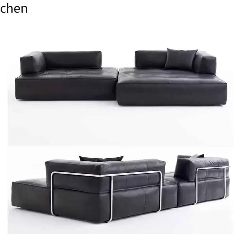 d3 Vintage Style Tofu Block Combination Movable Stainless Steel Backrest New Modular Leather Fabric Sofa