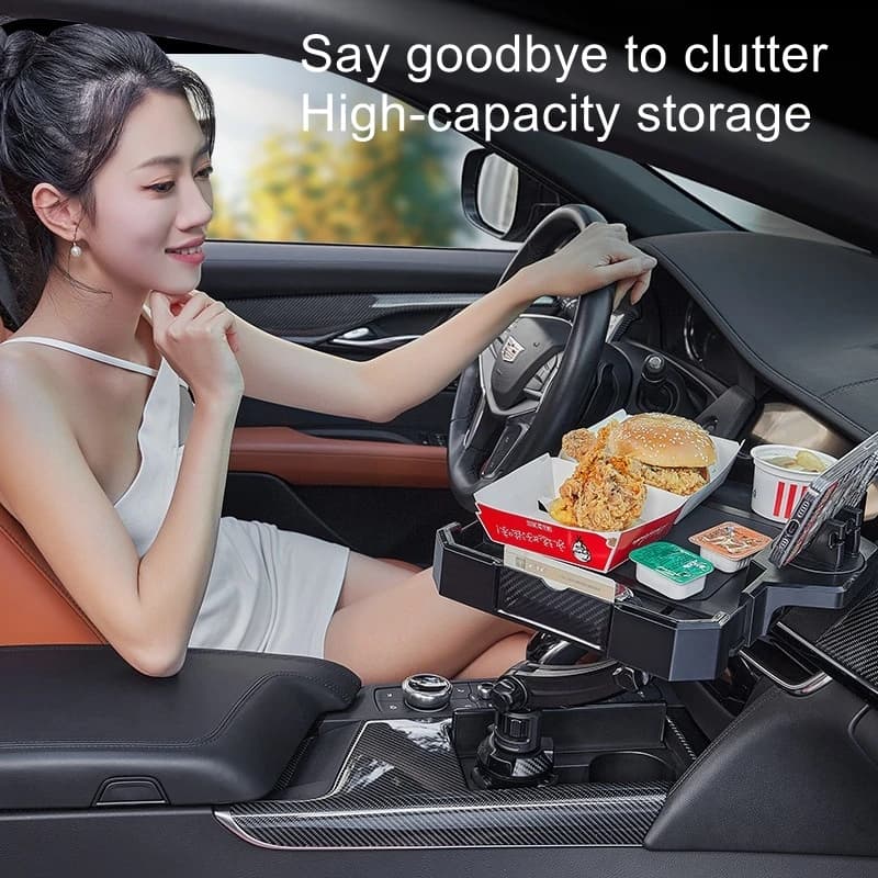 360-Degree Rotating Car Dining Tray with Burger Holder, Cup Holder, Phone Holder, and Small Side Plate