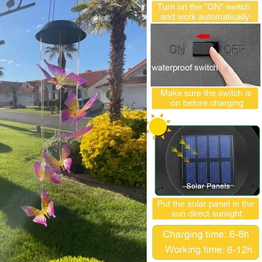 Cute Solar Wind Chime Colorful Gradient Weatherproof Hanging Solar Lights ABS Waterproof Wind Chime Hanging Lamp Outdoor
