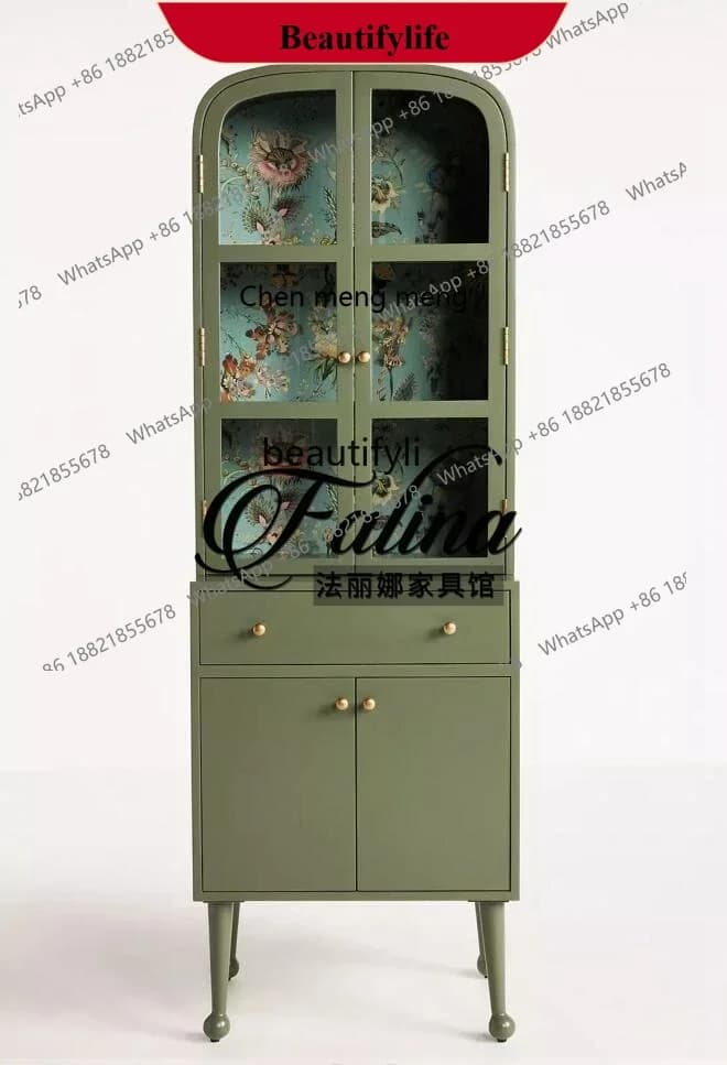 D178  American light luxury solid wood, living room high cabinet solid wood double door partition side cabinet, simple storage c