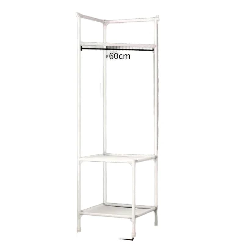 3 Layers Double Tier Floor Standing Metal Clothes Hanger Shoe Storage Shelf Corner Coat Rack for Living Room and Wardrobepromote