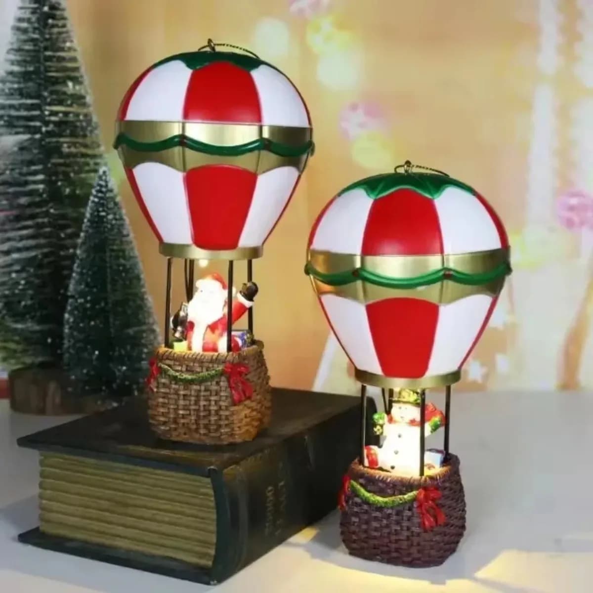 Christmas Ornament LED Santa Claus Snowman Figurine Hot Air Balloon Tree Decor Holiday Gift Home Display