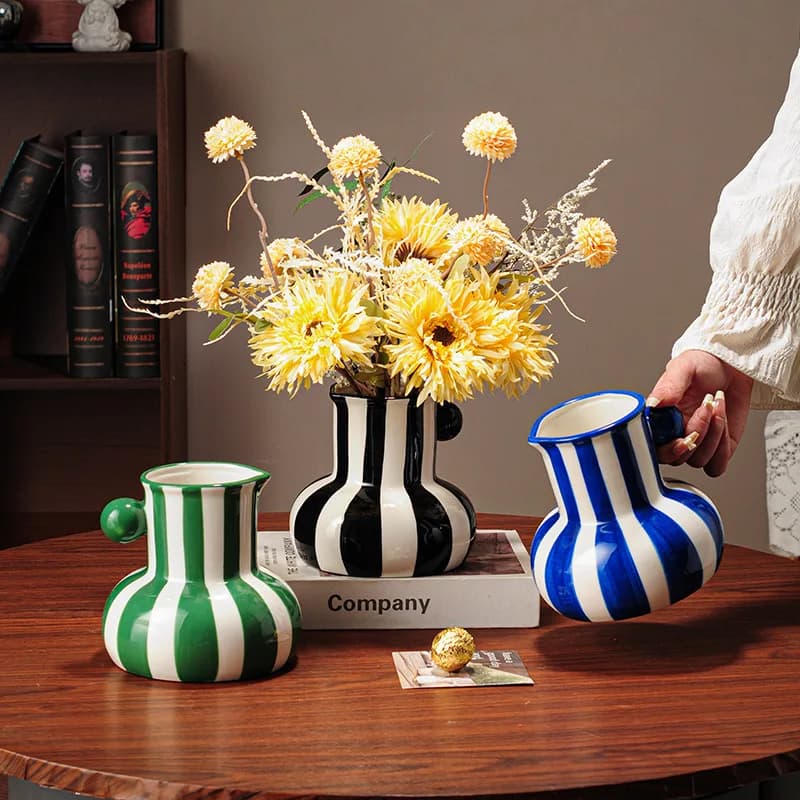 Creative Colored Striped Ceramic Vase,Plant Flowerpot,Dining Table Decoration, Flower Arrangement Vase,Room Aesthetic Decoration
