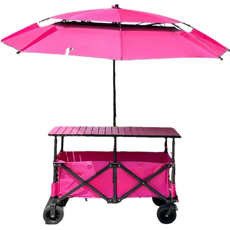 Stall trolley with parasol lift folding