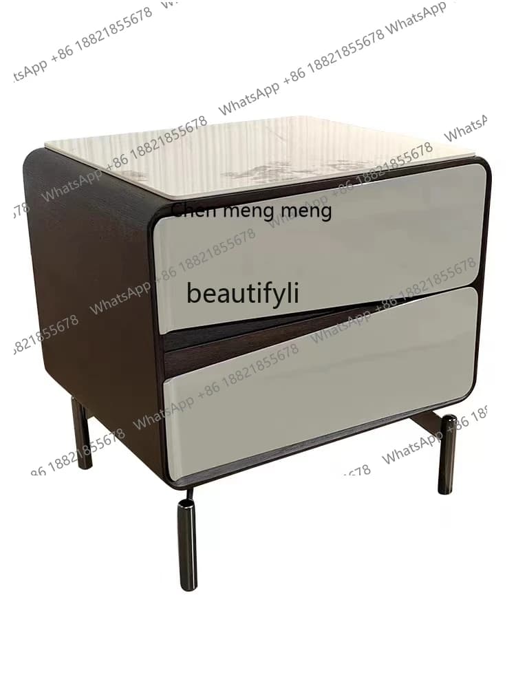 Italian Minimalist Solid Wood Stone Plate Bedside Table Smoky Minimalist Nordic Bedroom Designer Bedside Cabinet