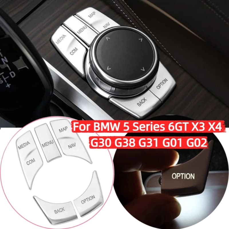 For BMW 5 Series 6GT X3 X4 G30 G38 G31 G01 G02 Silver Car Central Multimedia Button Cover Trim Sticker Auto Interior Accessories