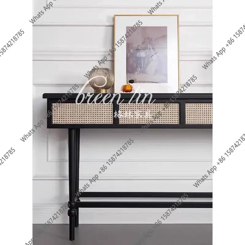 Xc N68 French Braided Rattan Entrance Table/retro Old Partition Entrance Cabinet/modern Solid Wood Sofa Side Table