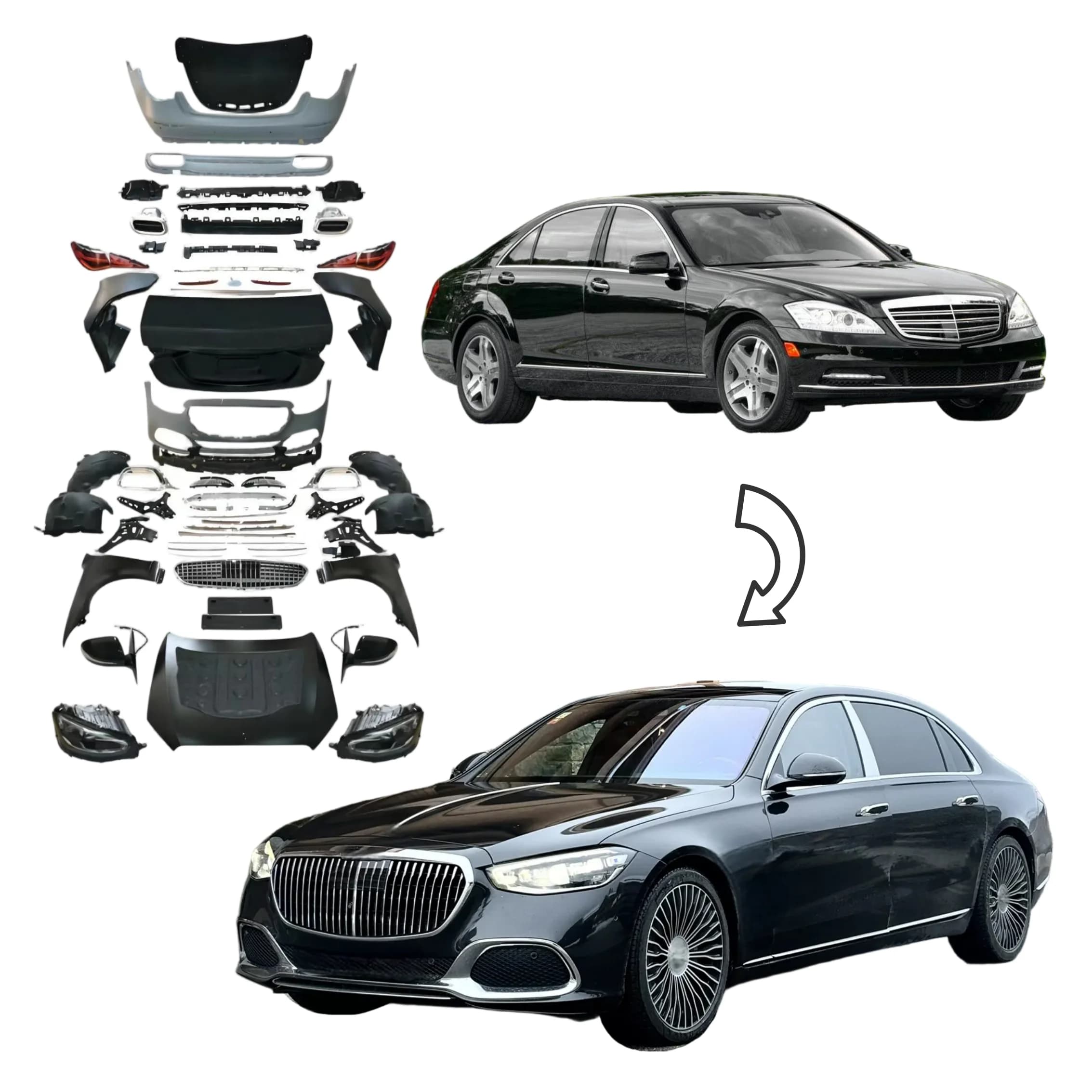 Bodykit for Mercedes-Benz S Class W221 2006-2013 Upgrade to W223 MBH New Style Bumper Headlight Plug and Play Easy Installstion