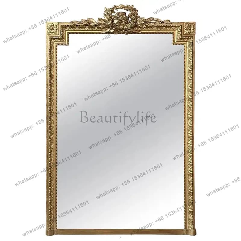 Nordic French rectangular floor mirror retro light luxury carved full-length mirror for home use