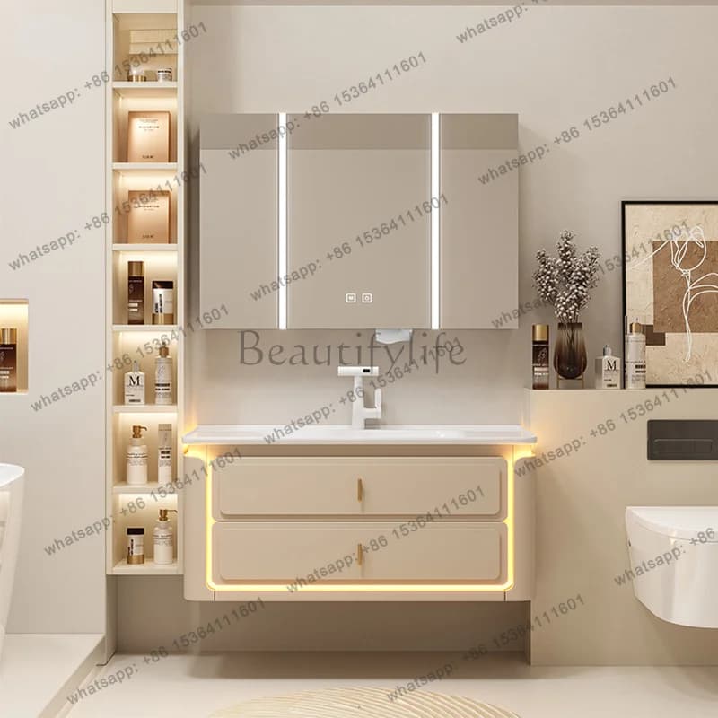 LDLuxury Bathroom Cabinets with Ceramic Sink Intelligent Integrated Basin Intelligent Mirror Bathroom Washbasin Cabinet Vanity