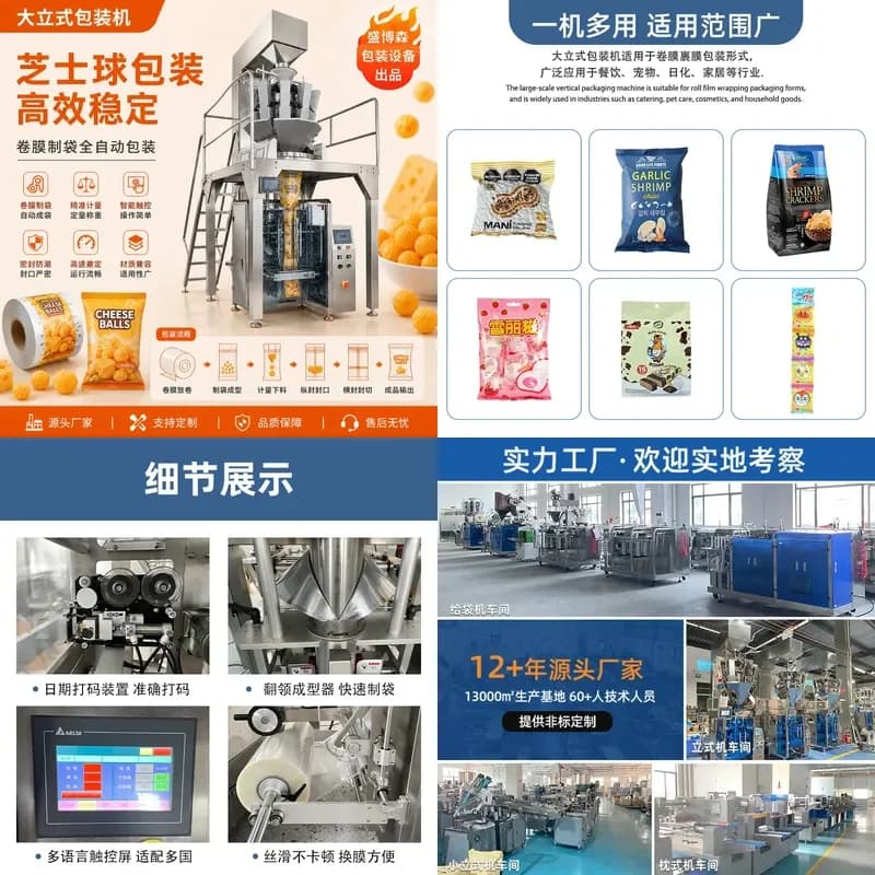 Deposit- Automatic food packaging machine, cheese ball automatic weighing bag making machine, vertical food granule packaging