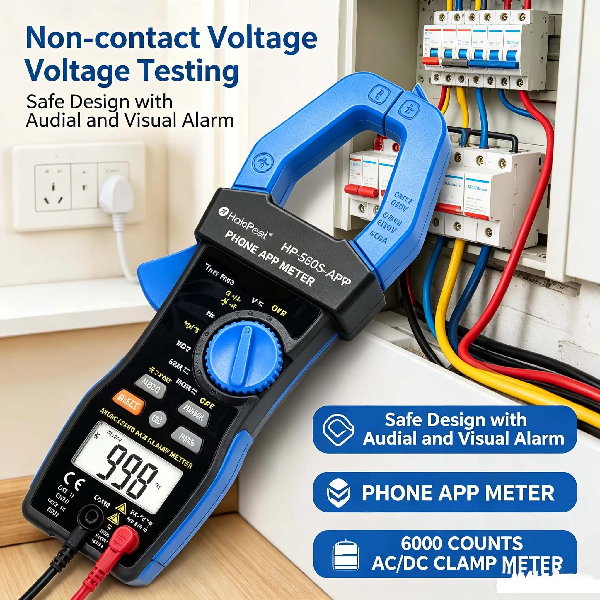 HoldPeak HP-580S-APP 6000 Counts True RMS Clamp Multimeter, Auto Range AC/DC Current Voltage Tester with Bluetooth APP