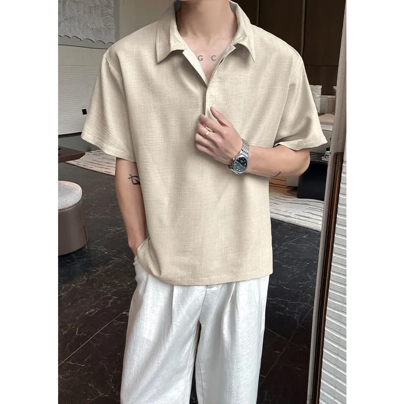Summer Linen T-shirt Men Black Casual T-shirt Men Streetwear Korean Loose Short Sleeved T-shirt Mens Polo Shirt Large Size 5XL