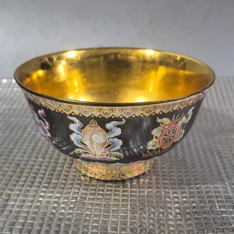 Enamel-painted lamp holder, Tibetan-style bowl, protective , indoor household worship water offering cup, deco