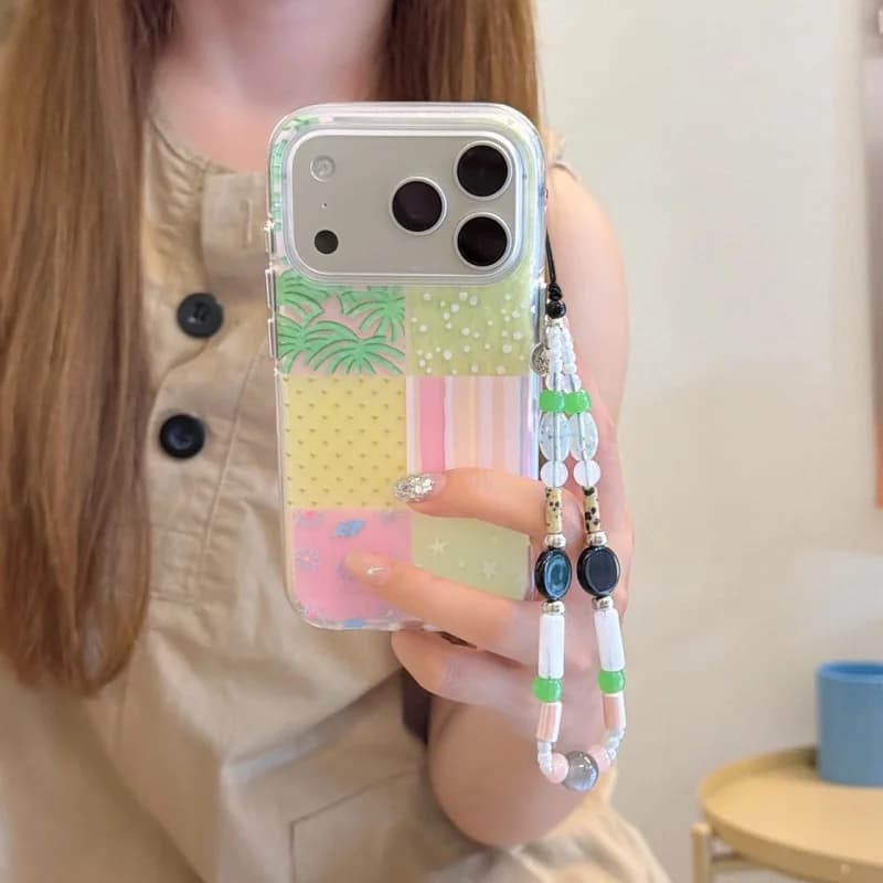 Fashion Cute Flower Lucky Leaf Phone Case For iPhone 17 Pro 16 15 14 Pro Max Cover with Chain Cases For Apple iPhone 16 Pro Max