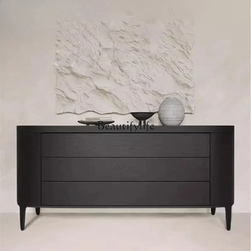 04ld14Italian minimalist entrance entrance cabinet Edge oval six-bucket cabinet Smoked edge cabinet