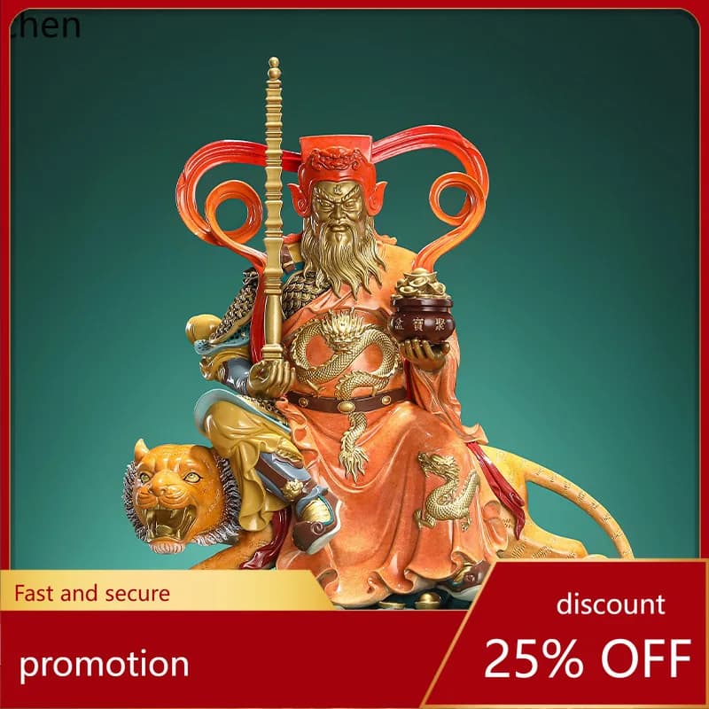 CZ Brass Zhao Gongming Figurine, Martial God of Wealth, Home Craft, Pure Brass God of Wealth, Home Decorative Ornament