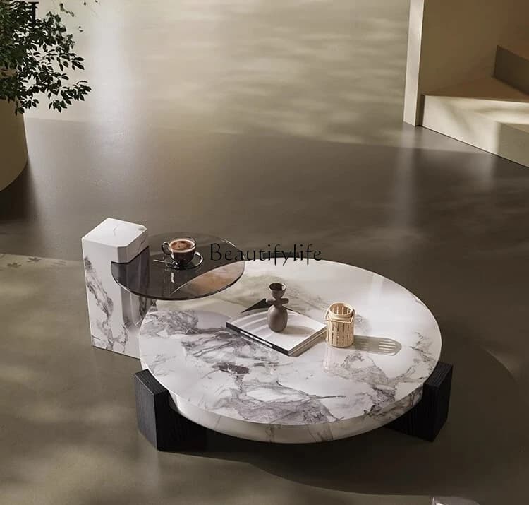 02Luxury stone coffee table Italian minimalist living room French light luxury creative round marble