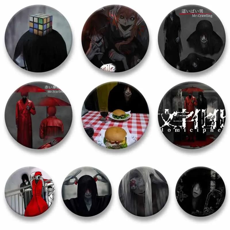 Horror Survival Game Homicipher Badge Demon Mr. Crawling Enamel Pins Round Snap-in Brooch for Backpack Shoes Jewelry Accessories