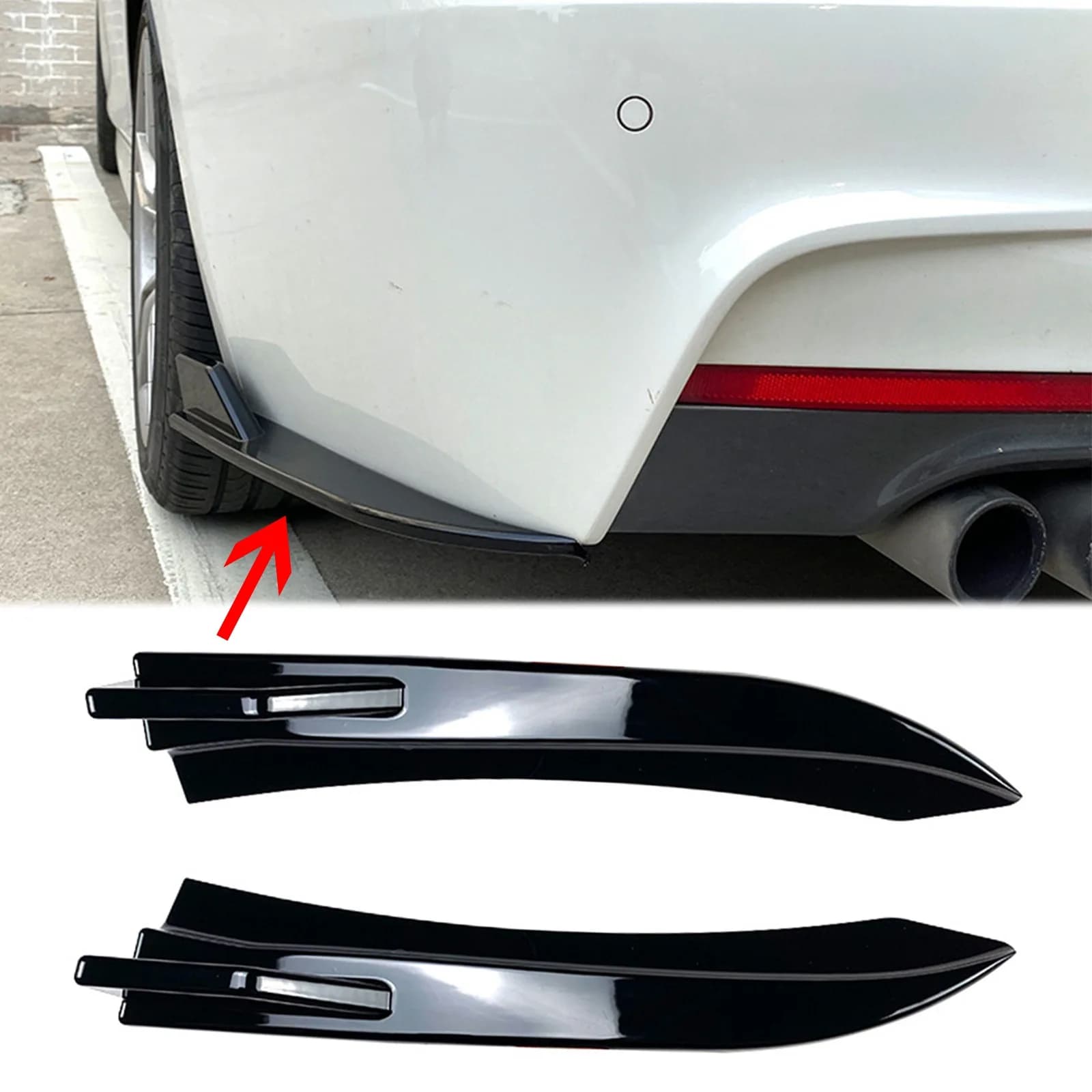 Rear Bumper Splitter Side Spoiler Canards Cover Body Kit Trim for BMW 3 Series F30 With M Tech/M Sport Bumper 2012-2018