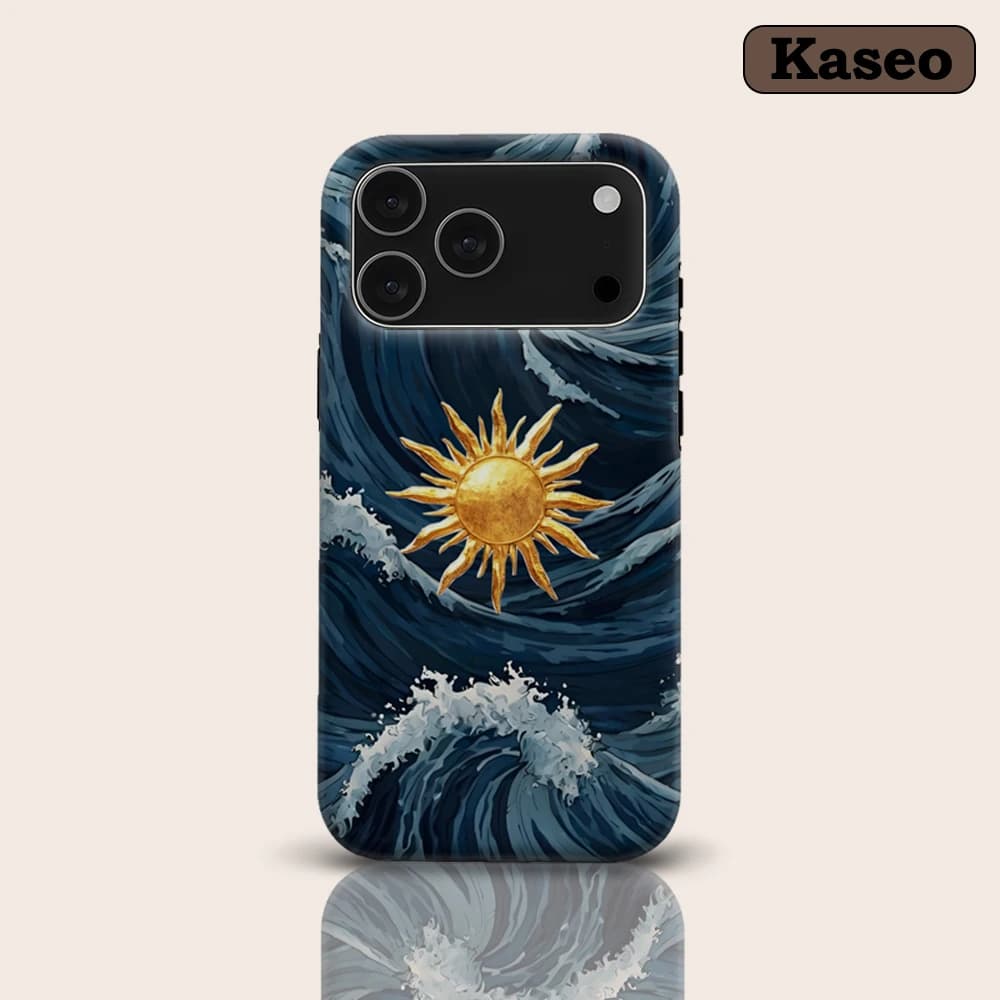KASEO Matte Bumper for Magsafe Case for IPhone 17 16 15 14 Plus 13 Pro Max Shockproof Hard PC Golden Sun & Waves Cover